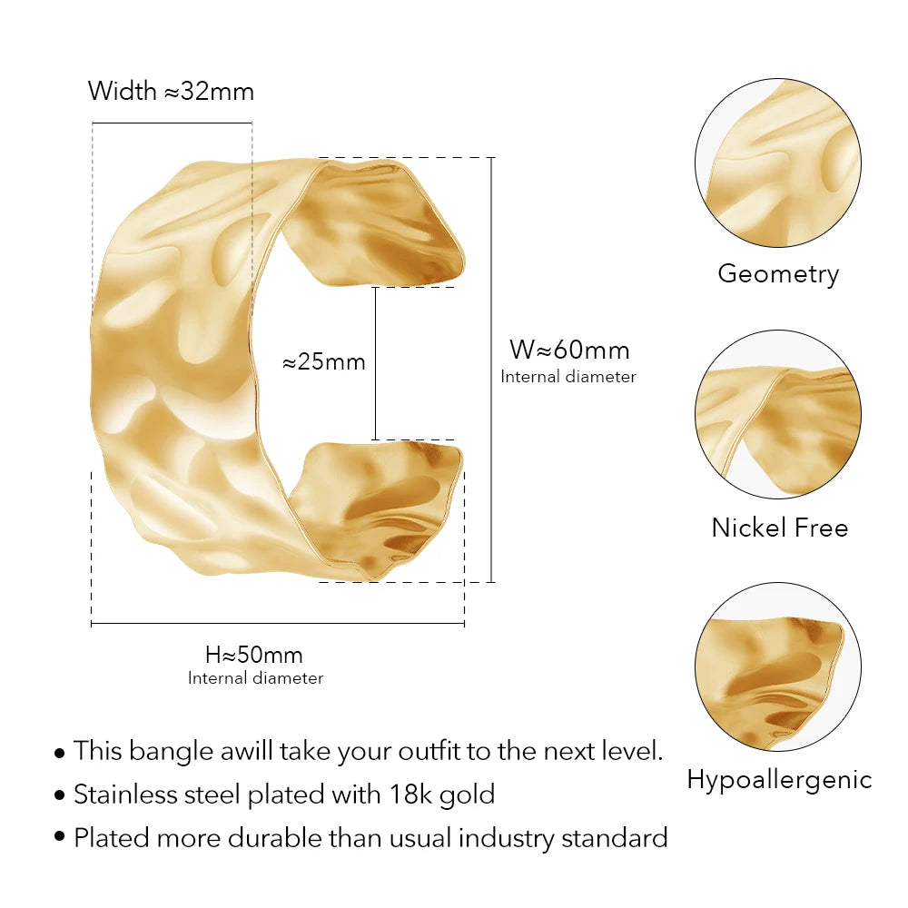 ENFASHION Geometrische Irreguläre Breite Armreif für Frauen – 18K Goldfarbene Beschichtung, eleganter Cuff-Armband, Mode-Schmuck B242402