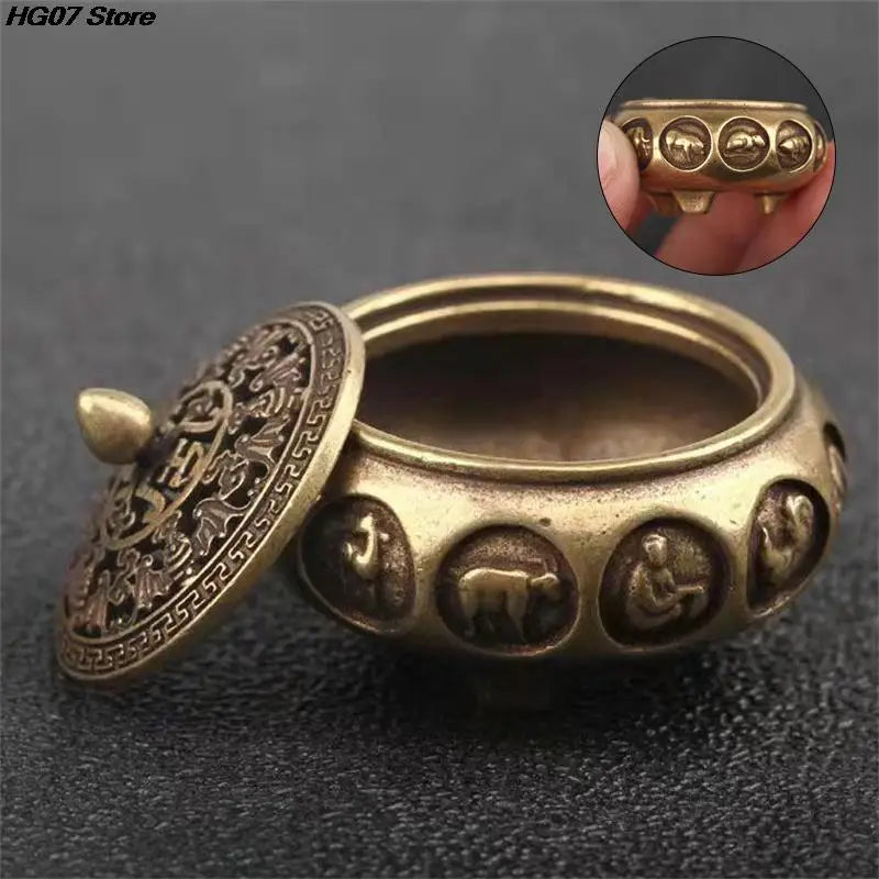 1PC Retro opper Räucherstäbchen Brenner Zwölf Sternzeichen Brenner Messing Räucherstäbchen Halter mit Abdeckung Sandelholz Cense Buddhismus Wohnkultur