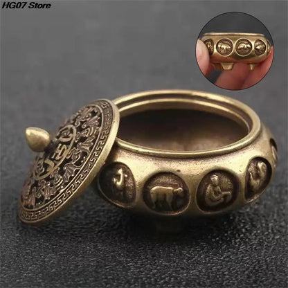 1PC Retro opper Räucherstäbchen Brenner Zwölf Sternzeichen Brenner Messing Räucherstäbchen Halter mit Abdeckung Sandelholz Cense Buddhismus Wohnkultur