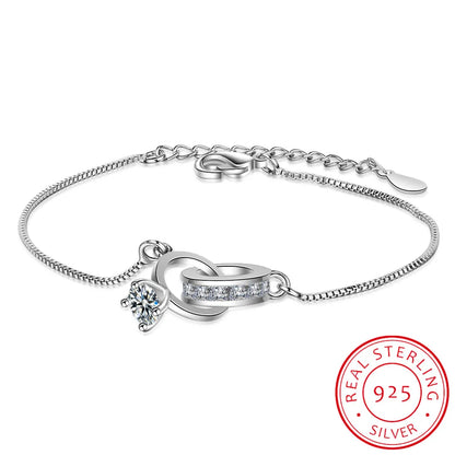 Trendige 925 Silber Herz Doppelkreis Geometrische Charm Armbänder für Frauen Zirkon Armband pulseira feminina Valentinstag Geschenk