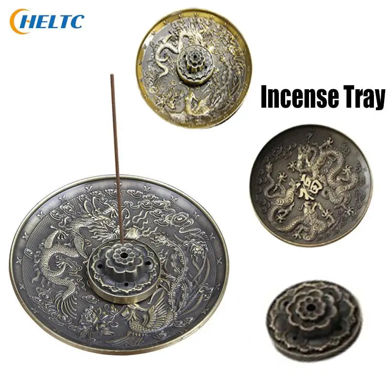 1PCVintage Dragon Phoenix Bronze Räucherstäbchentablett Zwölf Tierkreiszeichen Antik Faden Räucherstäbchen Halter Räucherstäbchen Brenner Indoor Sandelholzofen