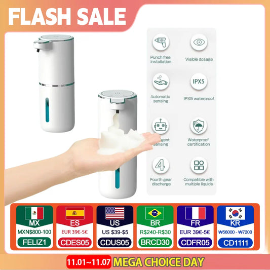 Seifenspender, 1/2 Stück, automatischer Schaumseifenspender, Küche, Badezimmer, Smart Infrarot, berührungslos, 380 ml, Handwaschanlage, aufladbar