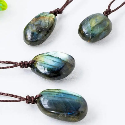 Natürlicher Kristall Labradorit Stein Edelstein Anhänger Mondstein Sonnenstein Anhänger Wahrsagerei Spirituelle Meditation Schmuck Halskette