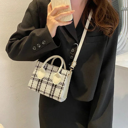 Mini-Handtasche für Damen, Damentasche, modisches Karomuster, Umhängetasche, Umhängetasche, leichte, schlichte, elegante Tragetasche