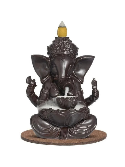 1 Stück Ganesha Wasserfall-Räuchergefäß, Keramik-Rückfluss-Räuchergefäß, Räucherstäbchenhalter, Yoga-Aromatherapie, Elefanten-Ornament, Heimdekoration