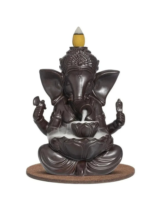 1 Stück Ganesha Wasserfall-Räuchergefäß, Keramik-Rückfluss-Räuchergefäß, Räucherstäbchenhalter, Yoga-Aromatherapie, Elefanten-Ornament, Heimdekoration