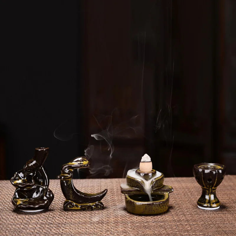 Retro Wasserfall Räucherstäbchen Basis Rückfluss Mini Buddha Räuchergefäß Rückfluss Räucherstäbchen Basen Halter Home Office Teehaus Dekor Ornamente