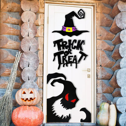 Halloween-Dekoration: Tür- und Fenstersticker, Skelett-Hand, Kürbis, DIY-Teufel, Hexenhut, Glasfenstersticker mit Geistermotiven.