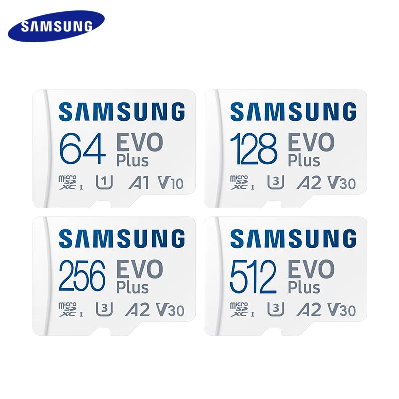 Samsung 512 GB 256 GB 128 GB A2 V30 Speicherkarte EVO Plus Micro SD Karte 64 GB A1 V10 High Speed UHS-I Klasse 10 TF Karte für Kamera