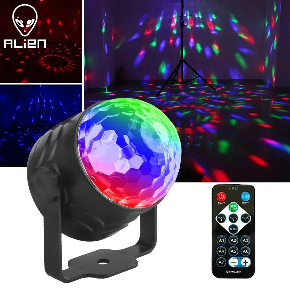 ALIEN RGB Rotierende Magische Disco-Kugel – Soundgesteuertes DJ-Stroboskoplicht – Perfekt für Party, Hochzeit, Tanz, Weihnachten & Geburtstags-Show