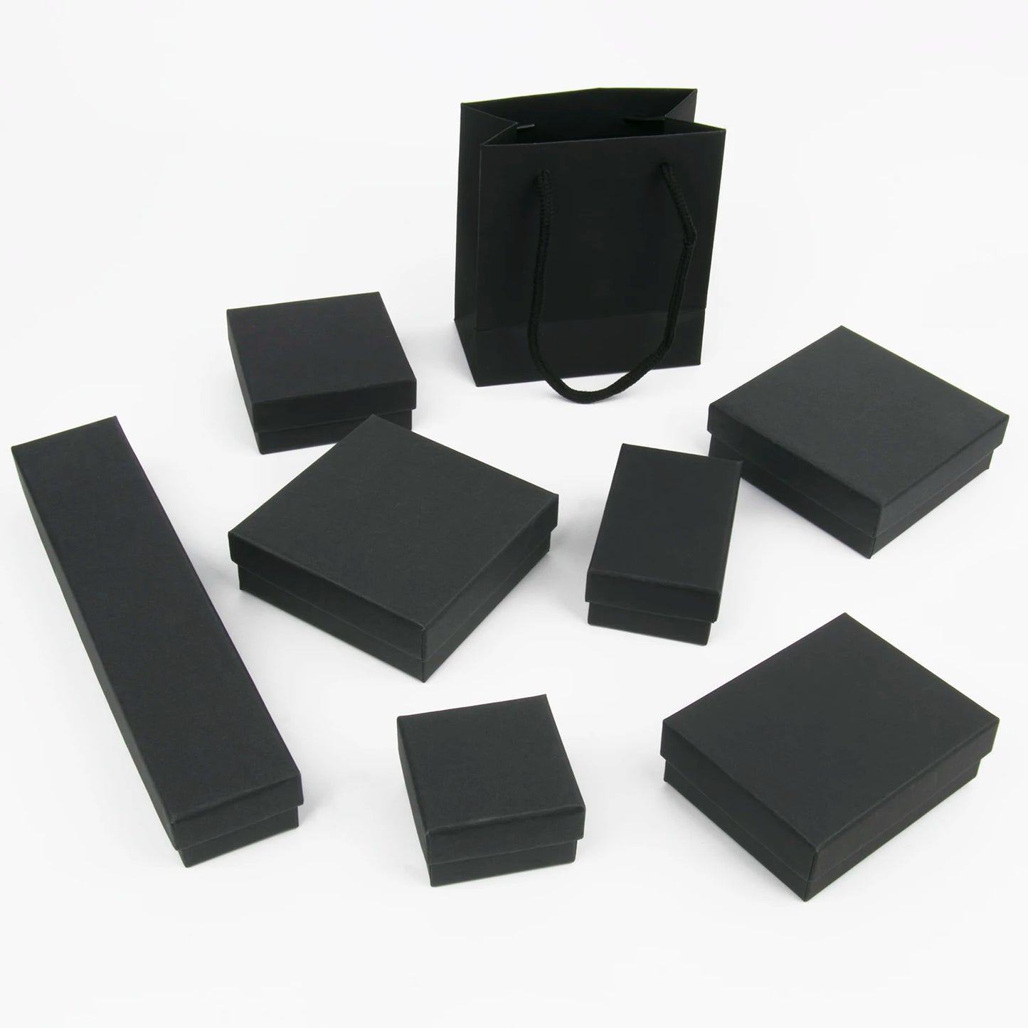 Schwarzes Papiermaterial, Schmuckschatullen, Karton, Anhänger, Geschenkbox, Taschen, rechteckige Halskette, Armbänder, Ohrringe, Verpackung, Aufbewahrungsboxen