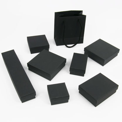 Schwarzes Papiermaterial, Schmuckschatullen, Karton, Anhänger, Geschenkbox, Taschen, rechteckige Halskette, Armbänder, Ohrringe, Verpackung, Aufbewahrungsboxen