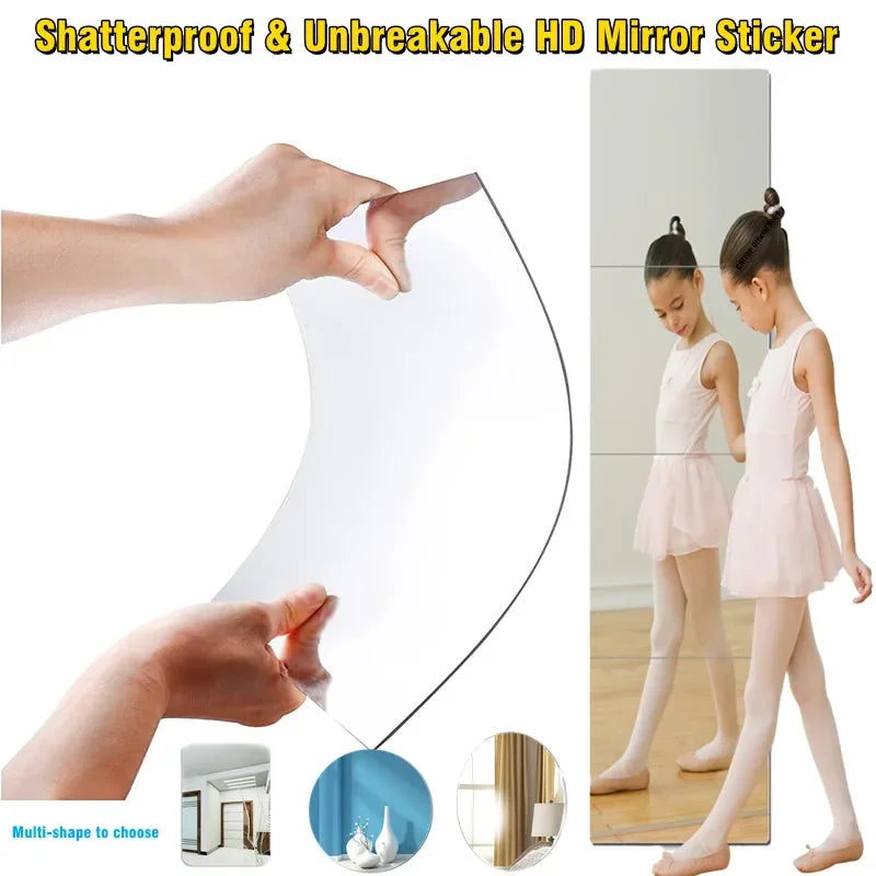 HD Anti Fog Wandspiegel Aufkleber DIY Spiegelfliesen in voller Länge Selbstklebende bruchsichere Nicht-Glas-Sicherheitsspiegelplatten 2MM dick