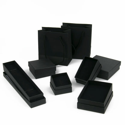 Schwarzes Papiermaterial, Schmuckschatullen, Karton, Anhänger, Geschenkbox, Taschen, rechteckige Halskette, Armbänder, Ohrringe, Verpackung, Aufbewahrungsboxen