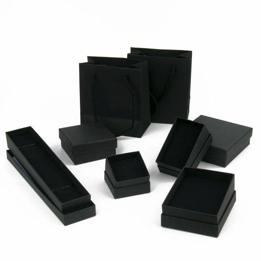 Schwarzes Papiermaterial, Schmuckschatullen, Karton, Anhänger, Geschenkbox, Taschen, rechteckige Halskette, Armbänder, Ohrringe, Verpackung, Aufbewahrungsboxen