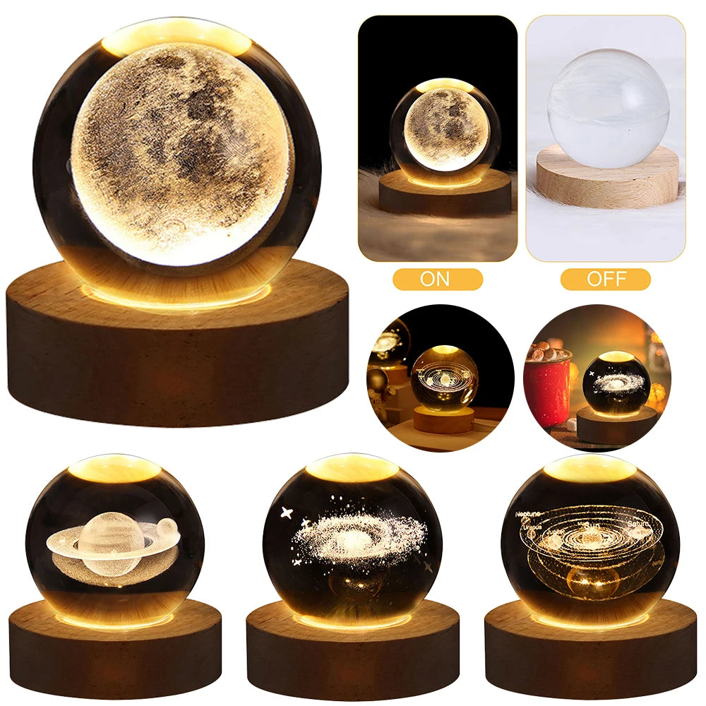 3D USB LED Night Light Galaxy Kristallkugel Tischlampe Planet Mond Lampe Schlafzimmer Wohnkultur für Kinder Party Kinder Geburtstag Geschenke