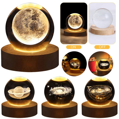 3D USB LED Night Light Galaxy Kristallkugel Tischlampe Planet Mond Lampe Schlafzimmer Wohnkultur für Kinder Party Kinder Geburtstag Geschenke