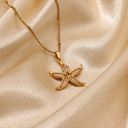Sommer Seestern Anhänger Halskette für Frauen Zarte Perlen Kette Halsketten Mädchen Strand Edelstahl Schmuck Zubehör kragen