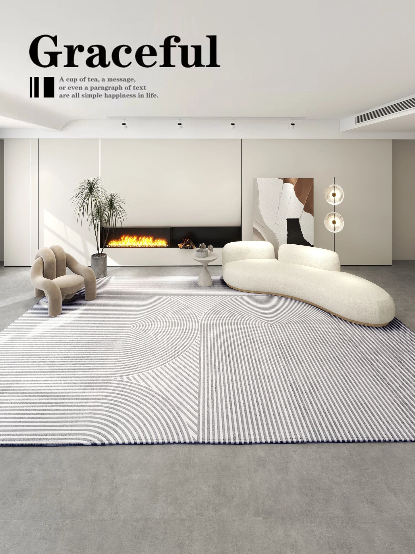 VIKAMA Teppich im einfachen Creme-Stil - Hochwertige, luxuriöse Bodenmatte für Wohn- und Schlafzimmer, ideal als Couchtischunterlage für Herbst und Winter