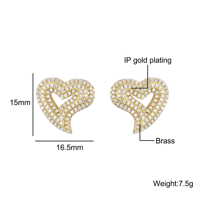 Hip Micro 1 Paar Herzform Pavé Baguette Zirkonia Stein Eis-out Stud CZ Ohrringe – Funkelnde Kupferohrringe für Frauen und Männer