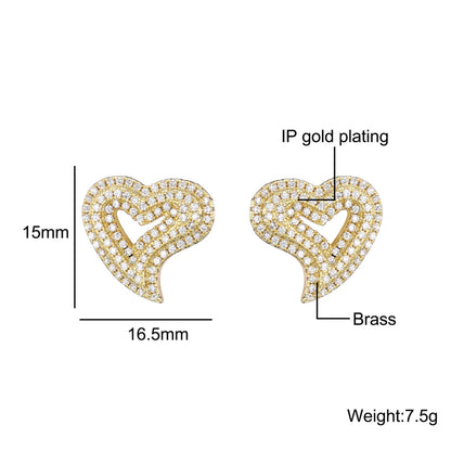 Hip Micro 1 Paar Herzform Pavé Baguette Zirkonia Stein Eis-out Stud CZ Ohrringe – Funkelnde Kupferohrringe für Frauen und Männer