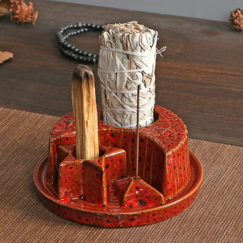 4-in-1 Keramik Kerzen & Räucherstäbchen Halter Morandi Farbe mit niedlichen Sternen und Mond Design Perfekt für Salbei Palo Santo Räucherstäbchen