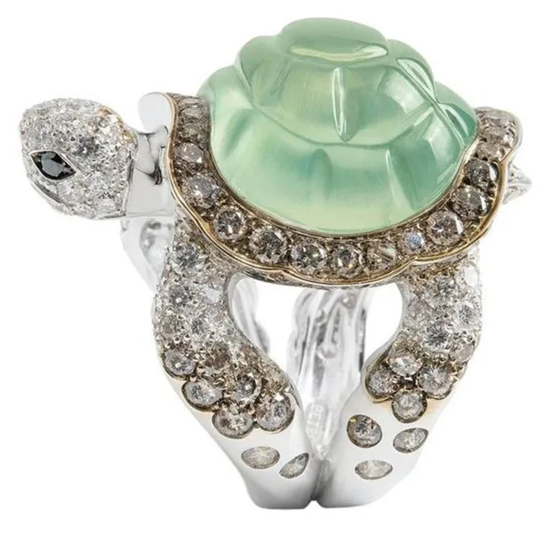 Klassische Mode Niedliche Schildkröte Ringe Krabbeltier Grüne Schildkröte Shell Strass Ringe Für Frauen Mädchen Glamour Schmuck
