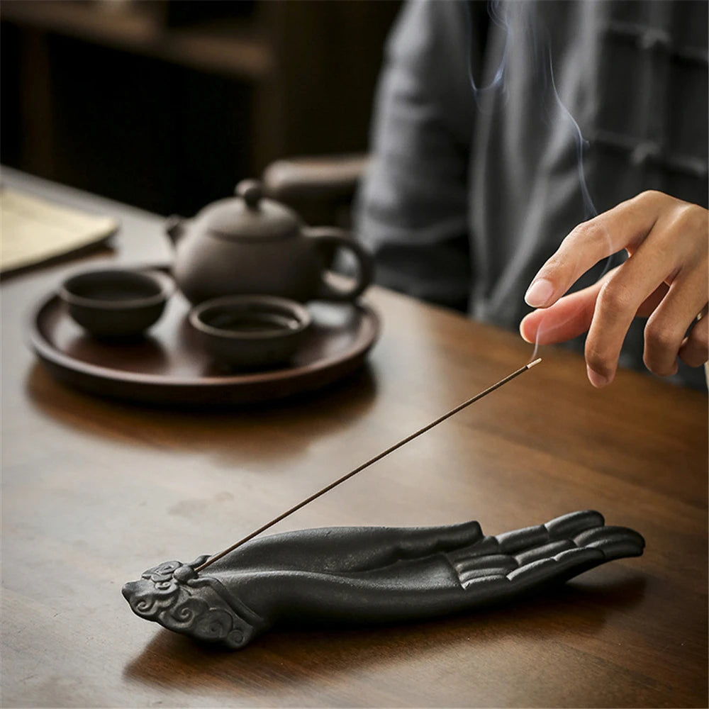 Keramik Buddhas Hand Faden Räucherstäbchen Brenner Antik Liegendes Aroma Räucherstäbchen Räuchergefäß Kreatives Zen Indoor Home Office Dekoration