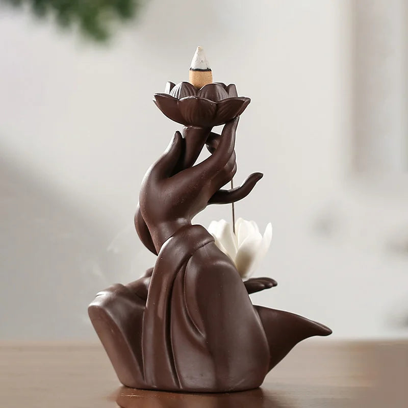 Kreative Keramik Lila Sand Räucherstäbchen Brenner Zen Buddhist Hand Rückfluss Räuchergefäß Lotus Drachen Form Räucherstäbchen Ofen Home Decorations