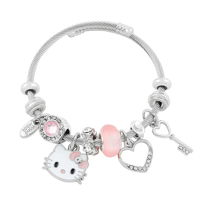 Sanrio Cartoon Charms Armbänder Kawaii Hello Kitty Perlen Anhänger Handketten Niedlicher Armreif Schmuck Accessoires Geschenke für Mädchen