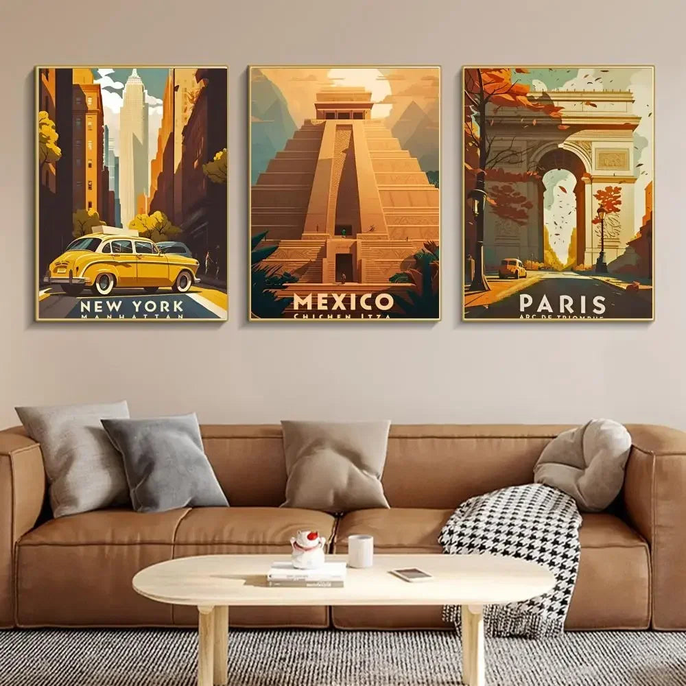 1pc Welt Reisen Städte Rom Paris Wahrzeichen Poster Poster Papier Druck Zuhause Wohnzimmer Bar Restaurant Cafe Kunst Malerei Dekor