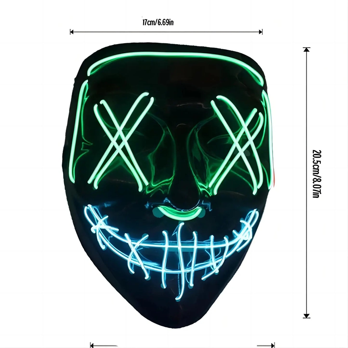 LED Dual-Color Leuchtmaske: Halloween-Buchstabe "V" Horrormaske, Rollenspiel-Karneval-Maske mit Kaltlicht-Effekt.