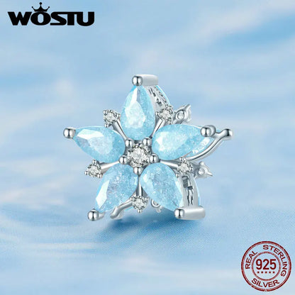 WOSTU 925 Sterling Silber Charms – Schneeflocke Schmetterling, Blaue Kristallkrone Beads, passend für DIY Armband oder Halskette, Winter Geschenk