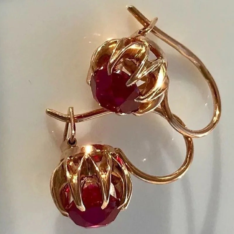 Exquisite Mode Frauen Vergoldete Rote Ohrhänger Für Mädchen Prinzessin Party Hochzeit Engagement Weihnachten Schmuck