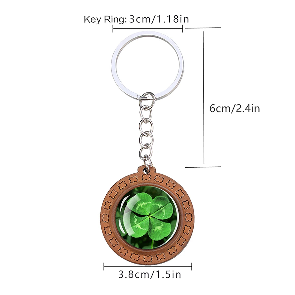 Vierblättriger Kleeblatt-Schlüsselanhänger – Holz- und Glasanhänger als Glücksbringer