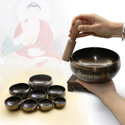 Buddha Klangschale Tibetische Glocke Yoga Meditationsschale Metall Klangschale Striker Chanting Schale Messing Glockenspiel Kunsthandwerk Musik