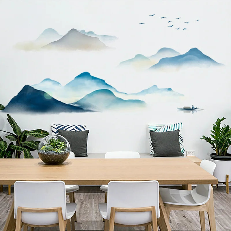 Ink Wash Mountain Wandaufkleber für Wohnzimmer Zuhause Schlafzimmer Kleiderschrank Wanddekoration Selbstklebende Vinyl Aufkleber Tapeten