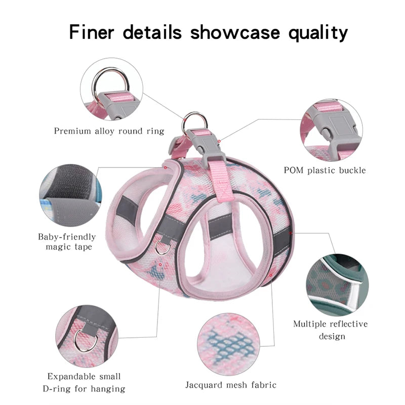 Hundegeschirr-Leine-Set-atmungsaktiver-Haustier-Brustgurt-Welpen-Kätzchen-Reflektorweste-für-kleine-mittelgroße-Hunde-Katzen-Chihuahua-Gehleine