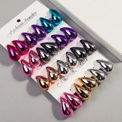 Neue 3 Paar / Set Chunky Wassertropfen Creolen Duplikate für Frauen Dicke Metallic-Farbe Acryl Tear Drop Ohrring Leichter Schmuck