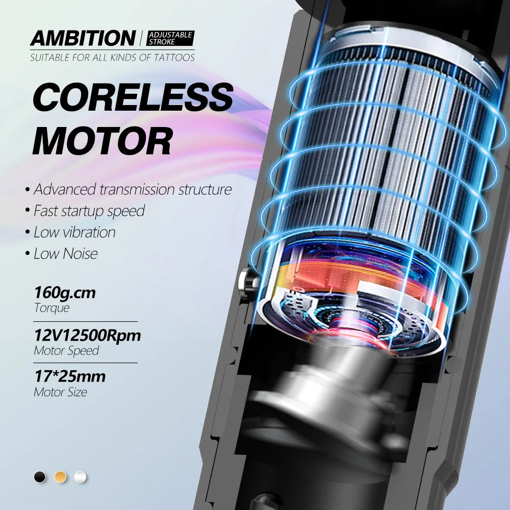 Ambition Sally Wireless Permanent Make-up Maschine Tattoo Pen Rotary 2,0-3,5 mm einstellbarer Hub Coreless Motor Tattoo Zubehör