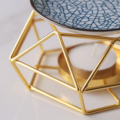 Ätherisches Öl Brenner, Romantischer Kerzenhalter aus Keramik für Teelichter, Öl-Brenner mit durchbrochenem Eisenfuß, Aroma-Diffusor für Heimdekoration