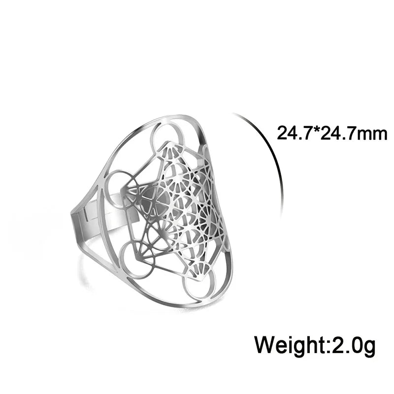 Heilige Geometrie Erzengel Metatron Verstellbarer Ring Edelstahlringe für Frauen Männer