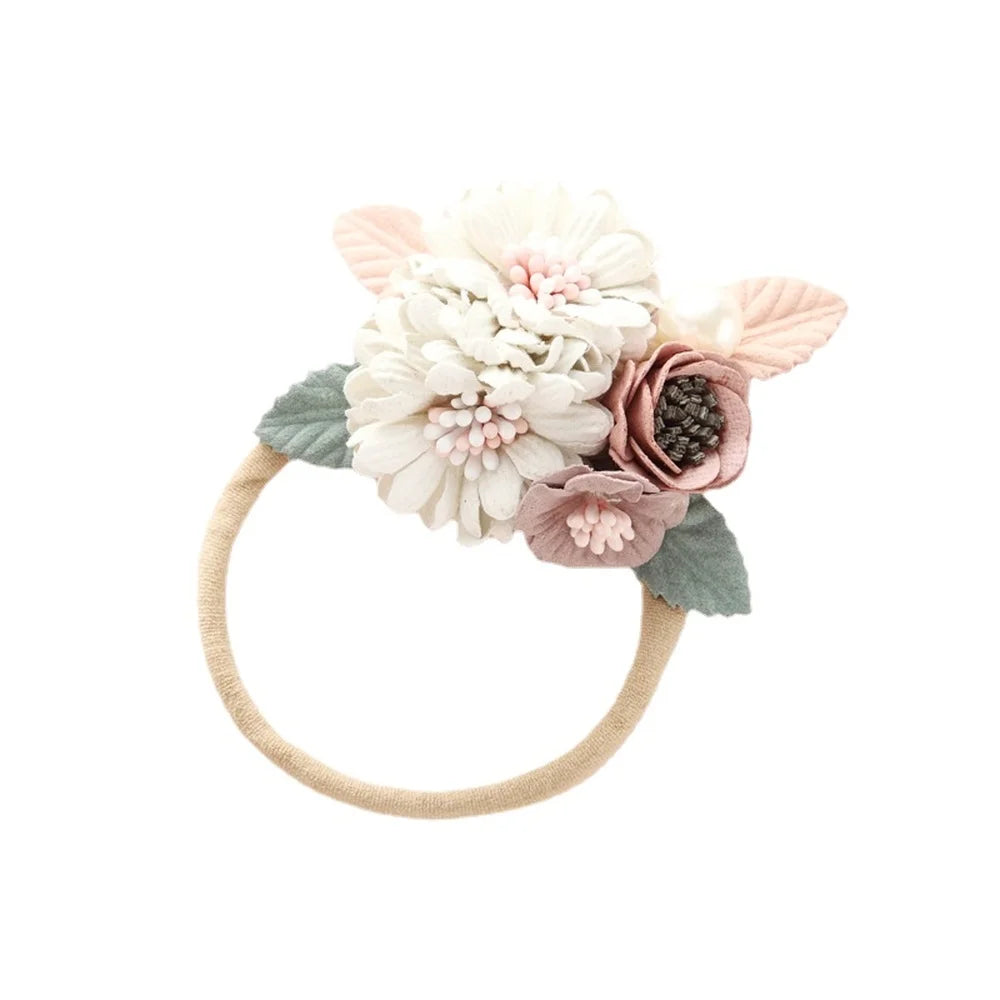 Floral Mädchen Stirnband Neugeborenes Baby Kleinkind Nylon elastische Haargummis Prinzessin Haarband Kinder Haar Seil Perle Blume Haarschmuck