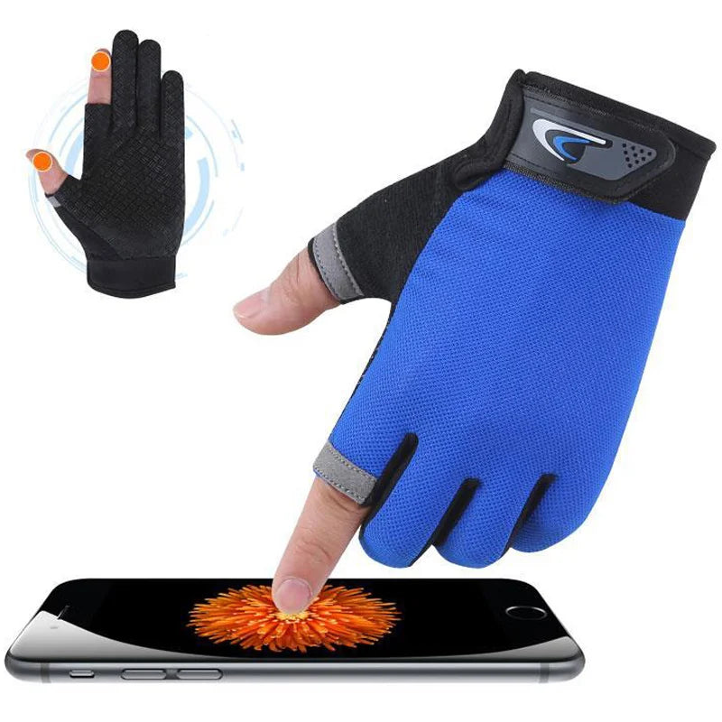 Angelhandschuhe Anti-Rutsch Atmungsaktiv Zwei-Finger-Schnitt Sport Radfahren Angelhandschuh Männer Frauen Mode Handschuhe Sportausrüstung