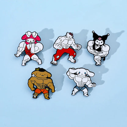 Lustige Sanrio Muscle Anime Figur Broschen Kawaii Hallo Kitty Emaille Anstecknadeln Cartoon Kuromi My Melody Rucksack Abzeichen Spielzeug Geschenk