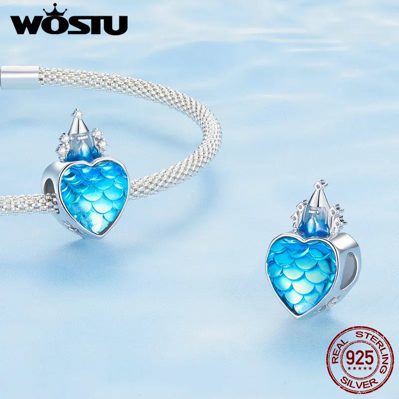 WOSTU 925 Sterling Silber Charms – Schneeflocke Schmetterling, Blaue Kristallkrone Beads, passend für DIY Armband oder Halskette, Winter Geschenk