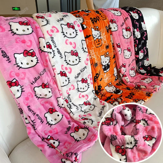 Weihnachts-Hello-Kitty-Pyjama: Halloween-Flanellhose für Damen, kawaii Wollhose im Anime-Cartoon-Stil, lässige Homewear für den Herbst.