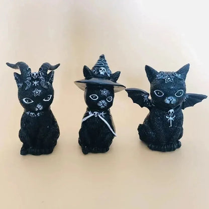 Schwarze Katzenstatue: Mysteriöse, niedliche Hexenkatzen-Figur, handbemalte Skulptur, Hexendekoration, Schreibtisch-Ornament für Halloween, 1 Stück.