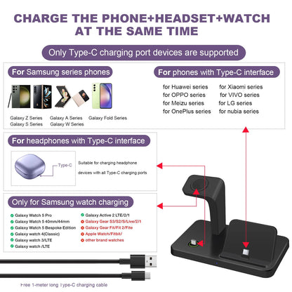 3 in 1 Ladestation für Samsung S23 S22 S21 Note 20 Z Fold Mehrere Geräte Kabelloses Ladegerät für Galaxy Watch 5 Pro 4 3 Knospen
