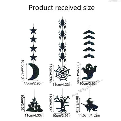 6 Stück Halloween-Hängedeko Girlande: Gruselige Spinnen-, Hexen-, Geister- und Fledermaus-Anhänger, Ornament für fröhliche Halloween-Partydekorationen zu Hause.